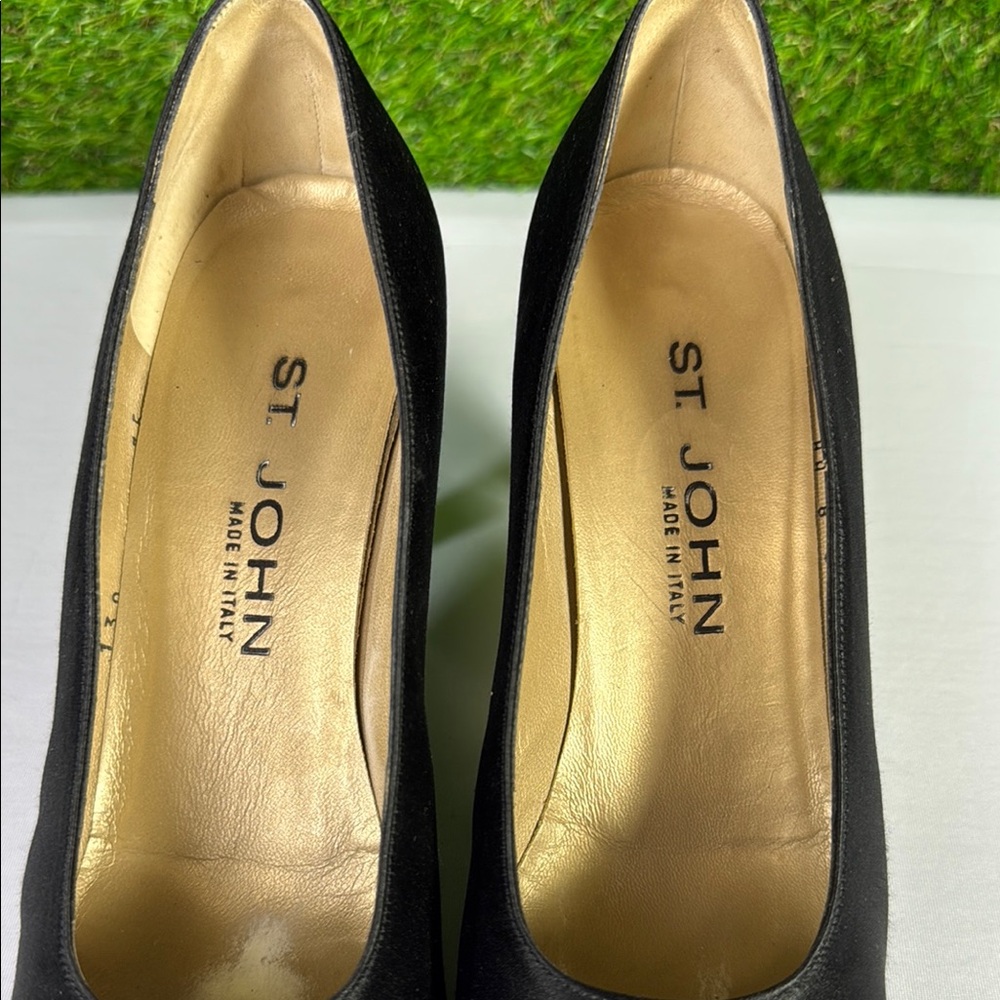 Vintage St John Black Satin Heels Emily Faille Paillette Italy 1998 - Picture 7 of 16